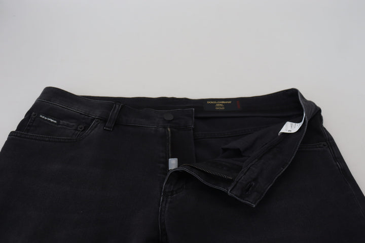 Schwarze Angel-Stickerei Skinny Denim Jeans