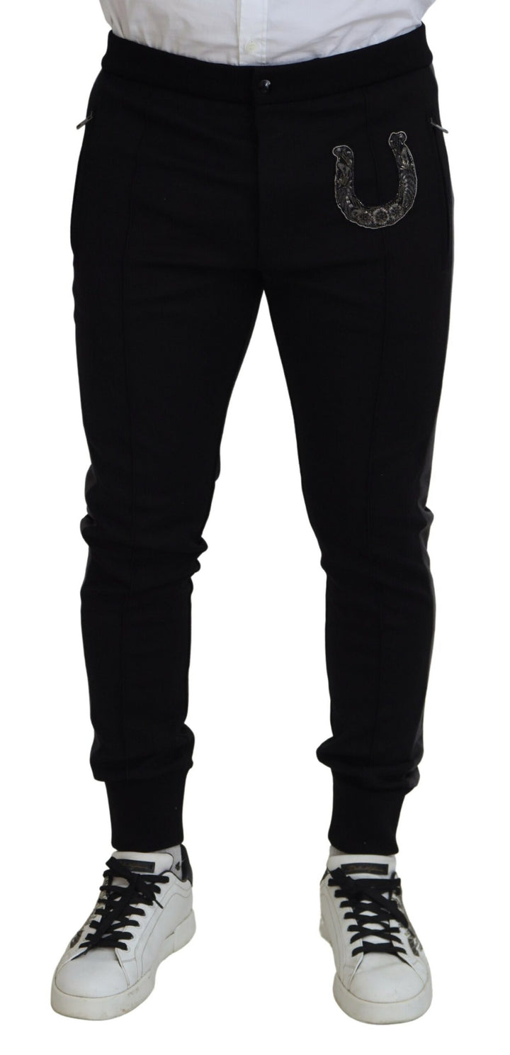 Elegant black jogger pants made from a luxurious wool blend