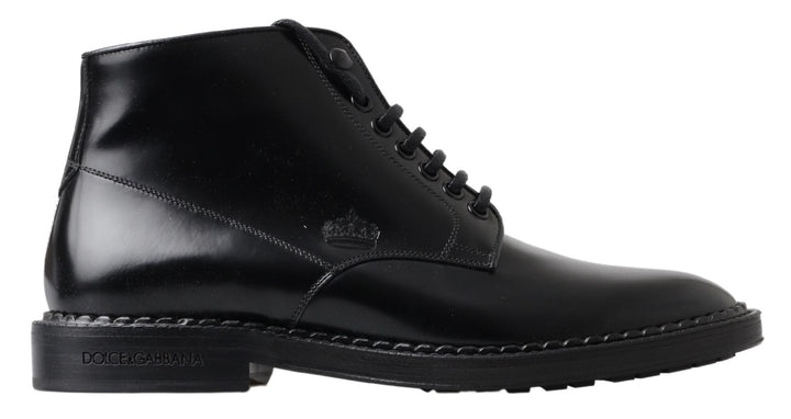 Schwarze Leder Herren Kurzstiefel Schnürschuhe