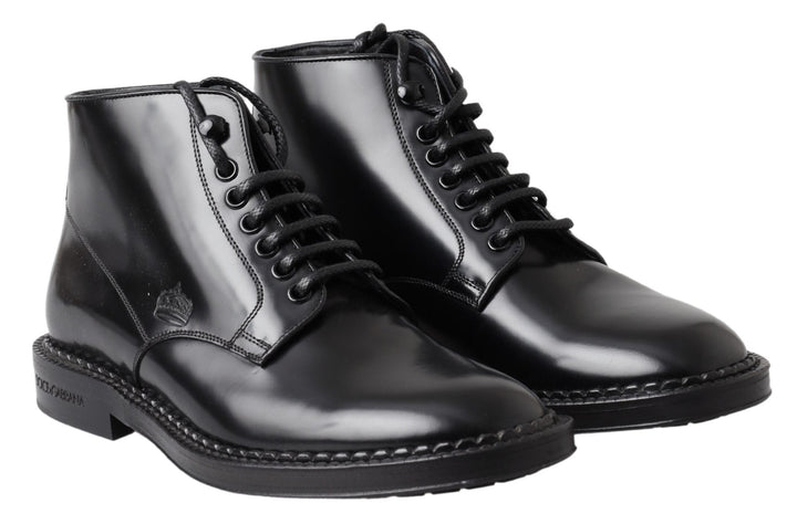 Schwarze Leder Herren Kurzstiefel Schnürschuhe