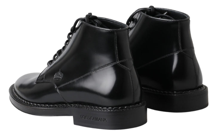 Schwarze Leder Herren Kurzstiefel Schnürschuhe