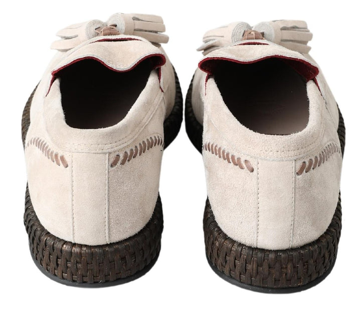 Elfenbeinfarbene Wildleder Herren Espadrille Schuhe