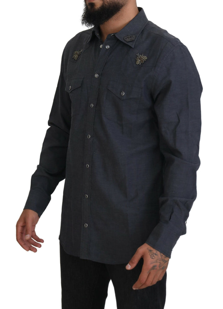 Elegant slim-fit shirt made of blue denim Casual