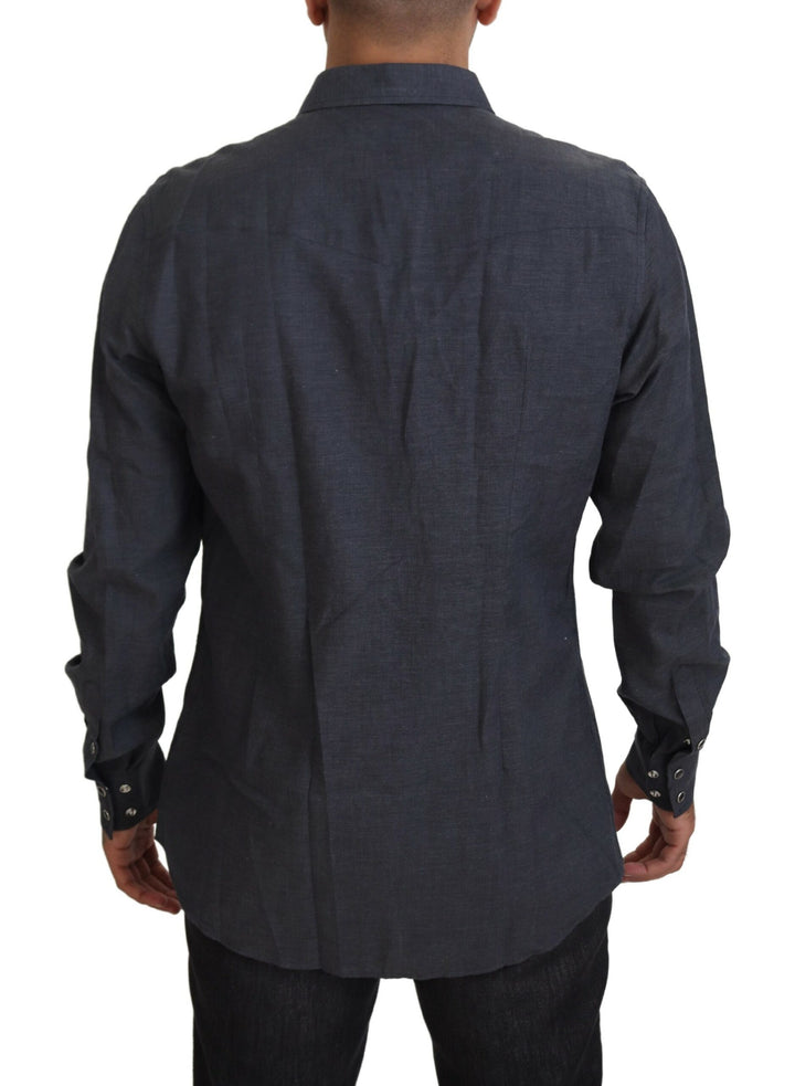 Elegant slim-fit shirt made of blue denim Casual