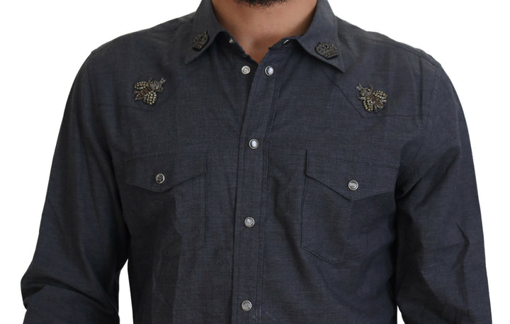 Elegant slim-fit shirt made of blue denim Casual
