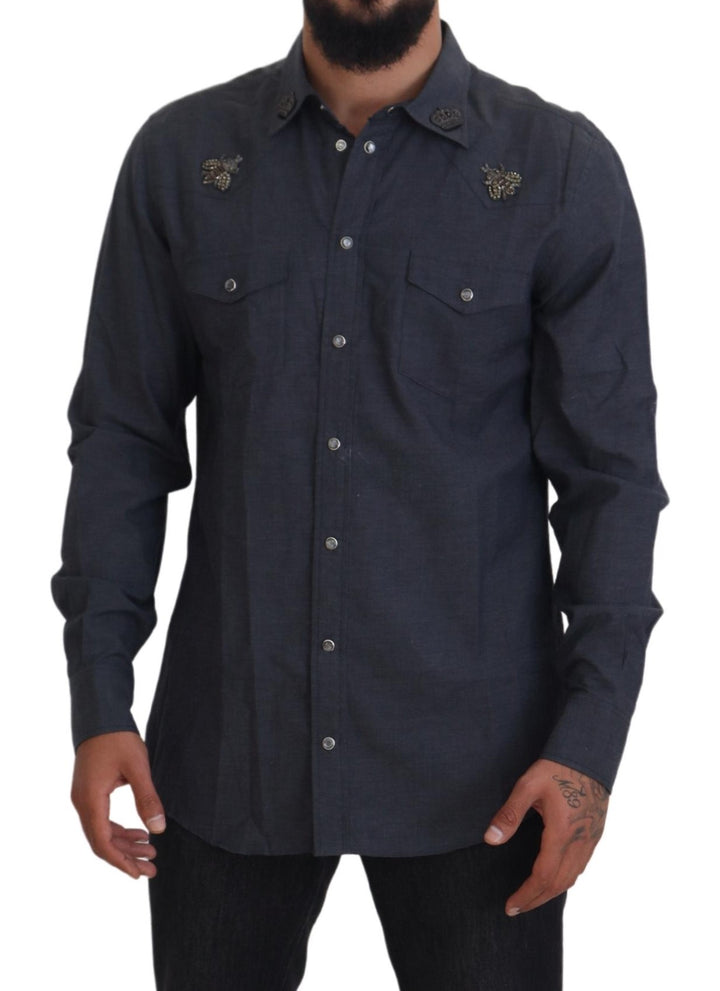 Elegant slim-fit shirt made of blue denim Casual