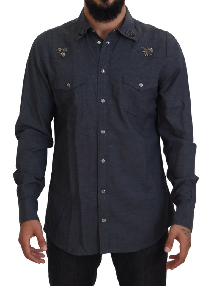 Elegant slim-fit shirt made of blue denim Casual