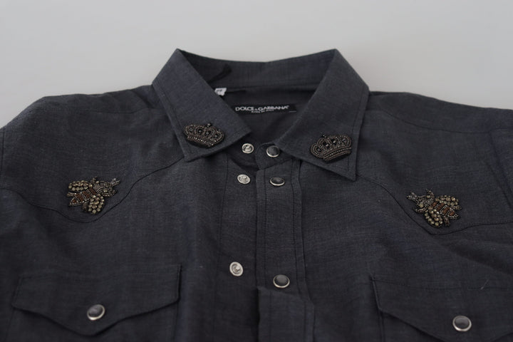 Elegant slim-fit shirt made of blue denim Casual