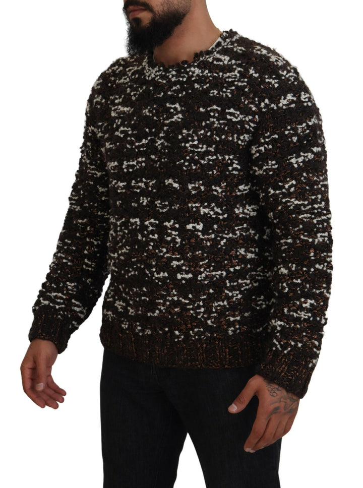 Brauner Pullover aus gestrickter Wolle Fatto A Mano