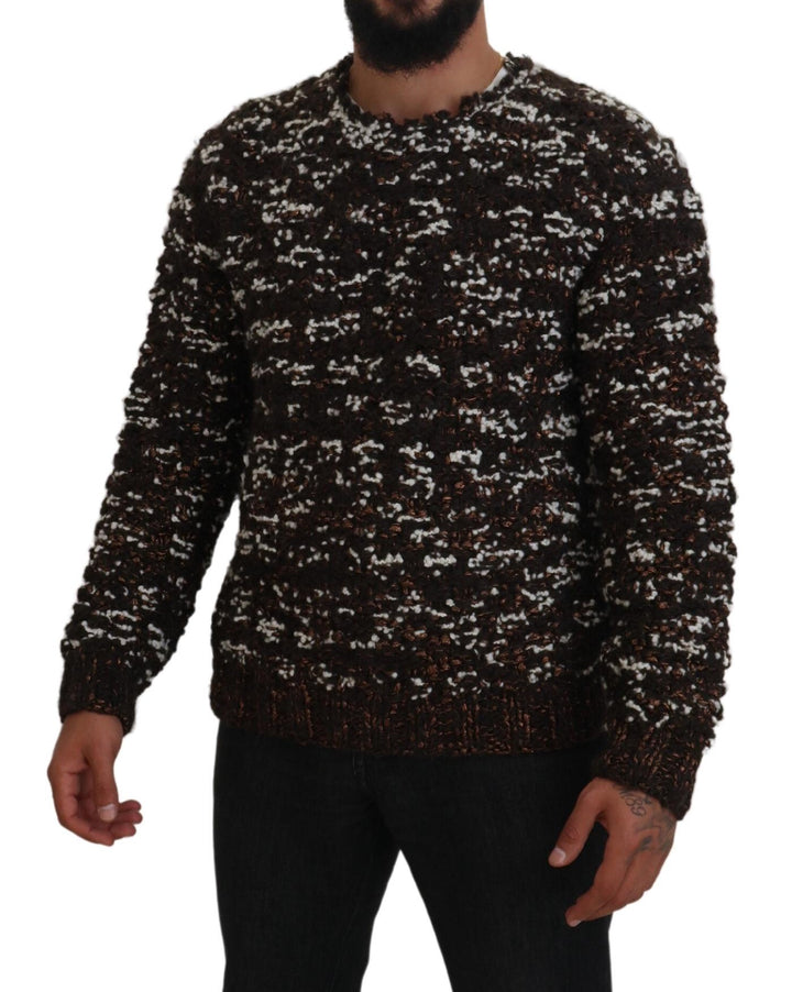 Brauner Pullover aus gestrickter Wolle Fatto A Mano