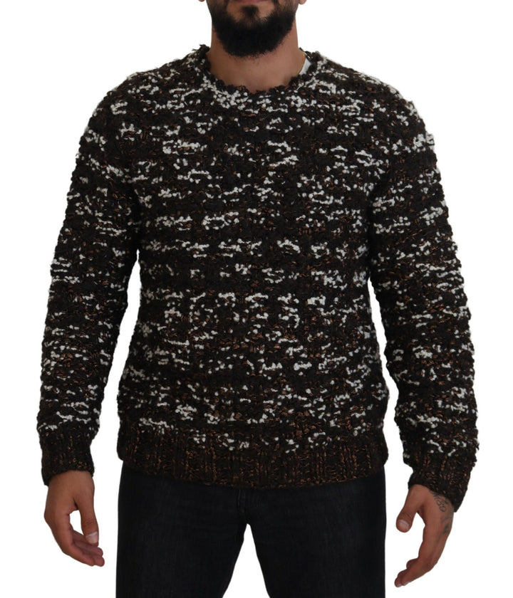Brauner Pullover aus gestrickter Wolle Fatto A Mano