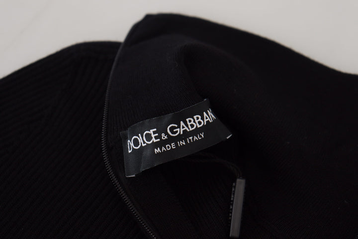 Elegant half-zip turtleneck sweater in black wool