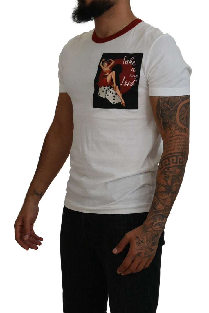 Elegant white round-neck cotton T-shirt