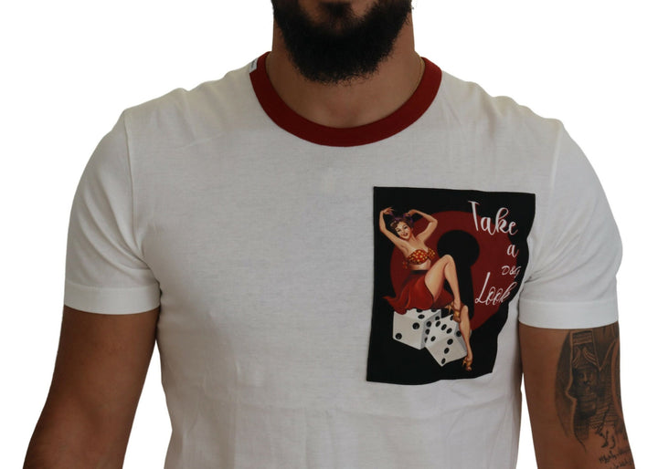 Elegant white round-neck cotton T-shirt
