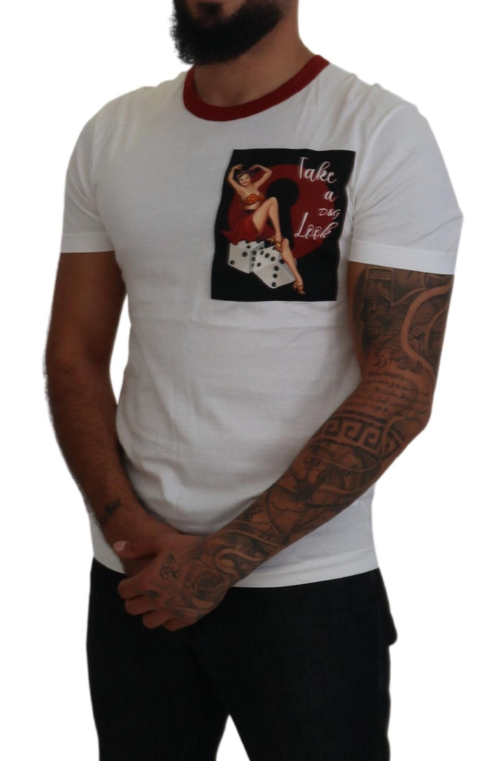 Elegant white round-neck cotton T-shirt