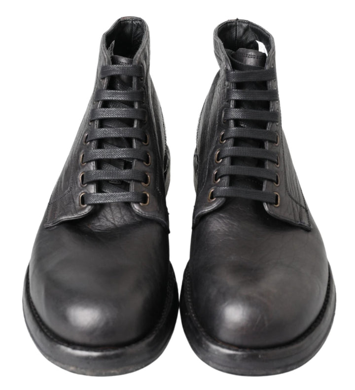 Equisite Black leather lace-up boots