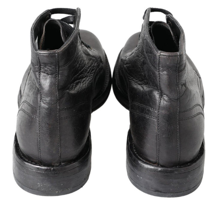 Equisite Black leather lace-up boots