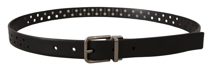 Elegant black leather belt with metal buckle