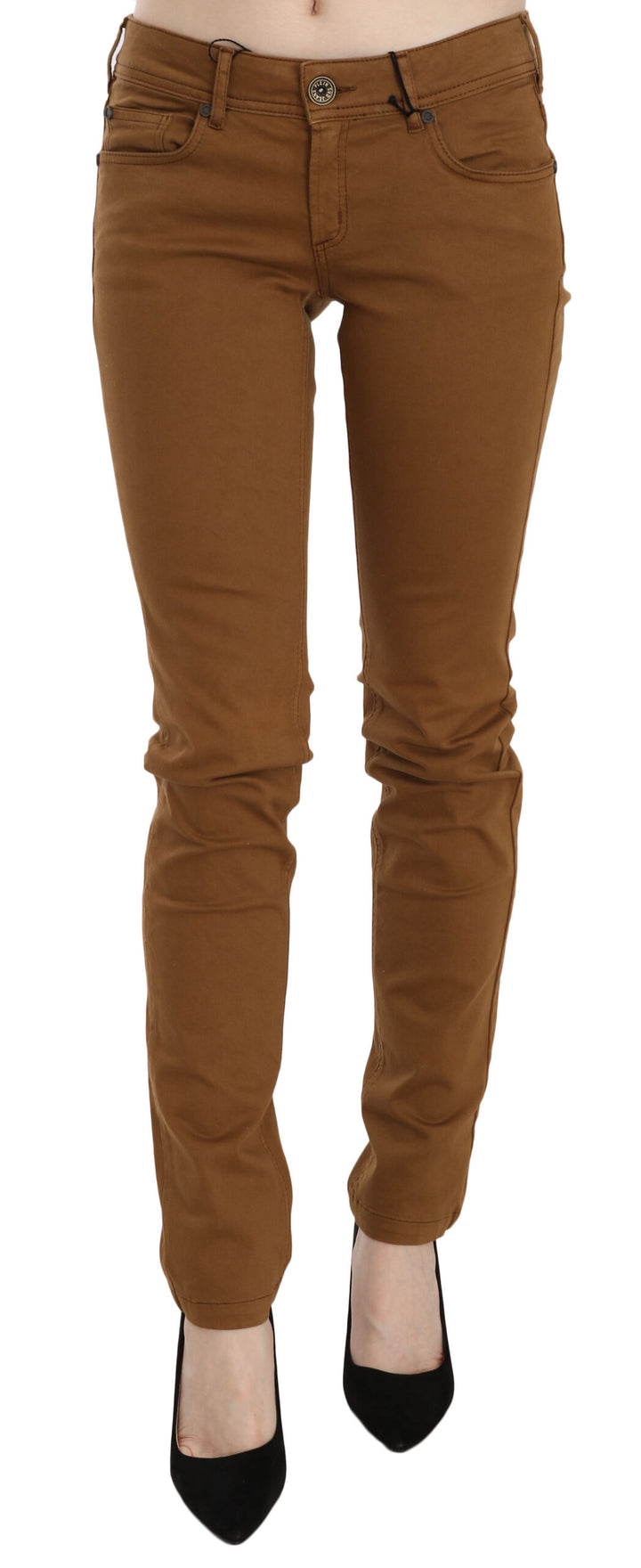 Braune Baumwolljeans mit mittlerer Taille und schmaler Passform aus Denim