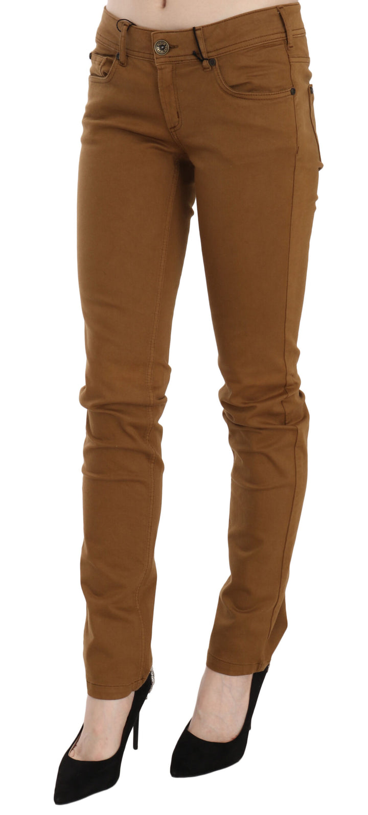 Braune Baumwolljeans mit mittlerer Taille und schmaler Passform aus Denim