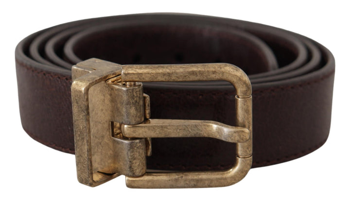 Brauner Kalbsleder Vintage Logo Metallschnalle Gürtel