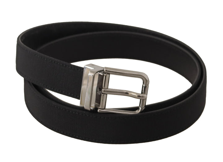 Schwarzer Canvas-Leder-Gürtel mit silberner Metallschnalle