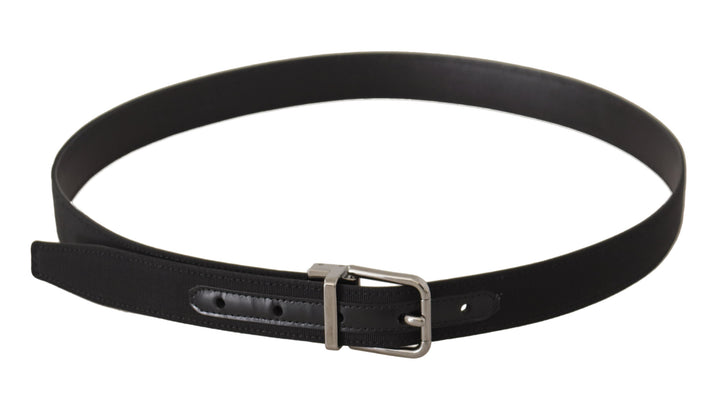 Schwarzer Canvas-Leder-Gürtel mit silberner Metallschnalle