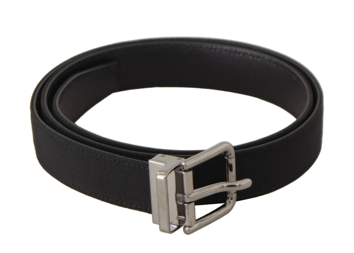 Schwarzer Canvas-Leder-Gürtel mit silberner Metallschnalle