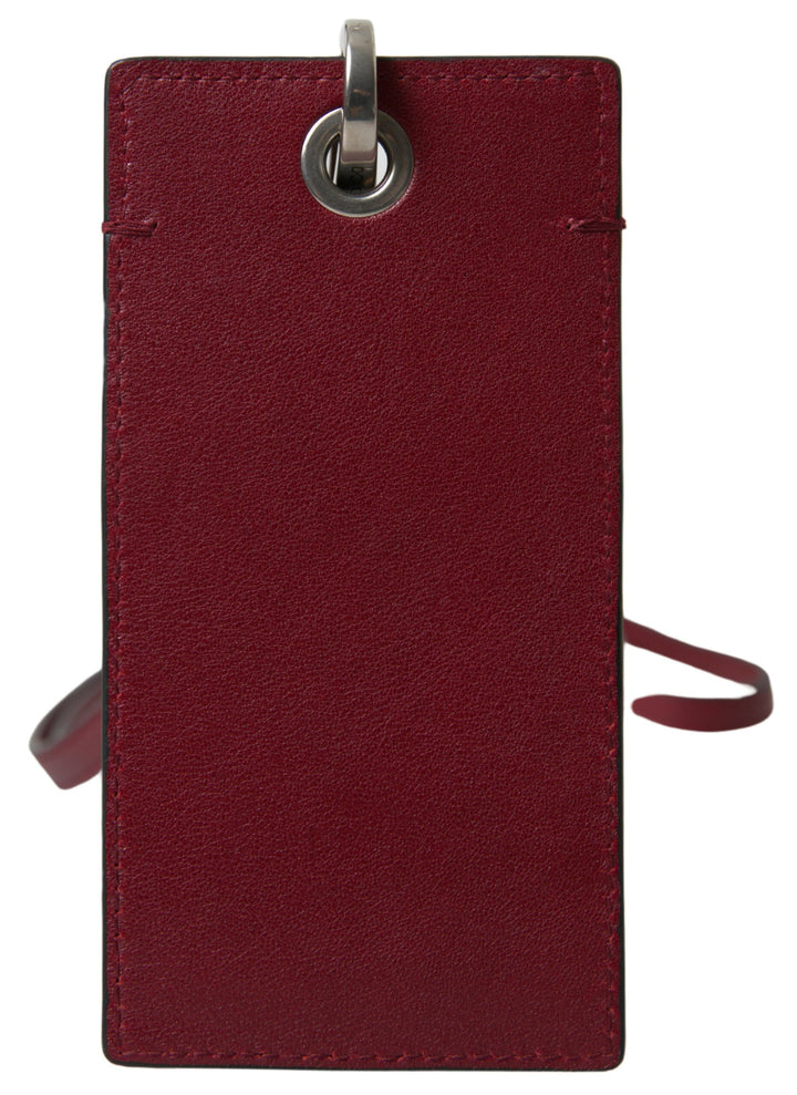 Elegant red leather card holder with lanyard