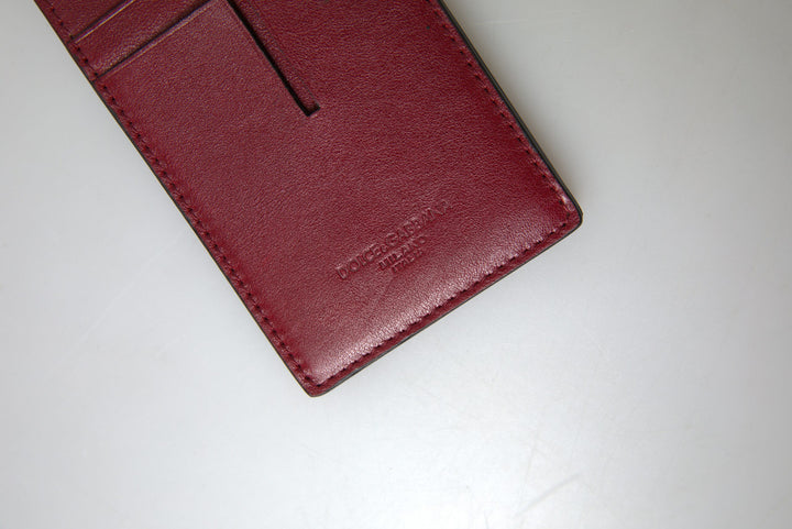 Elegant red leather card holder with lanyard