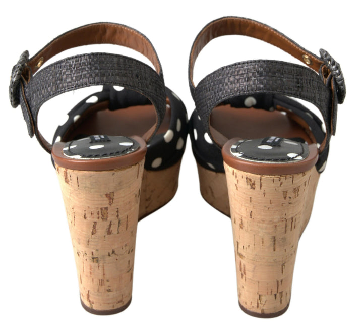 Schwarze Keile Gepunktete Knöchelriemen Schuhe Sandalen