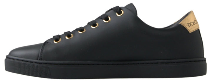 Schwarz Gold Leder Klassische Sneakers Schuhe