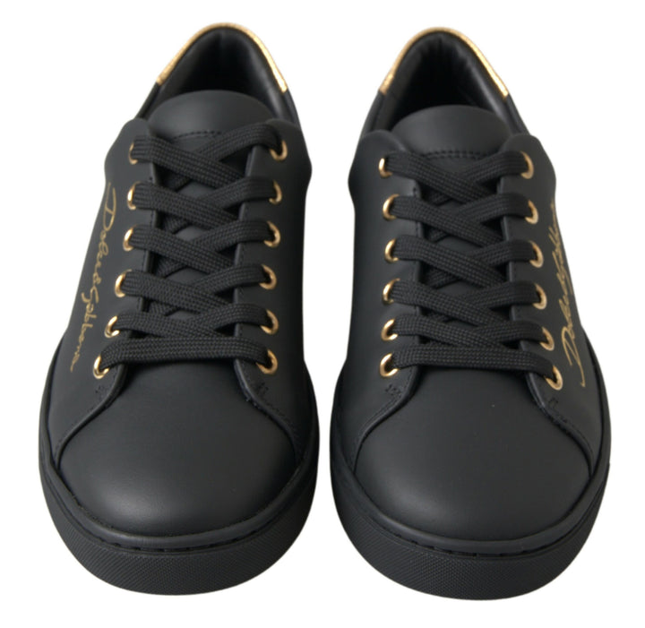Schwarz Gold Leder Klassische Sneakers Schuhe