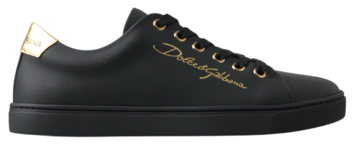 Schwarz Gold Leder Klassische Sneakers Schuhe