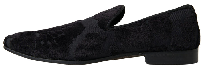Schwarzer Brokat Loafers Formelle Schuhe