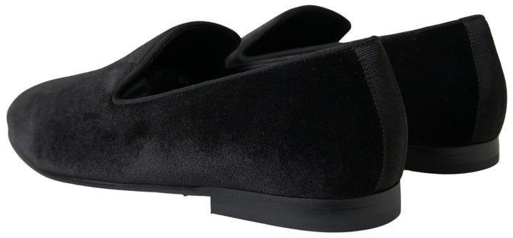 Elegant black velvet loafers for men