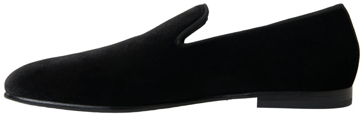 Elegant black velvet loafers for men
