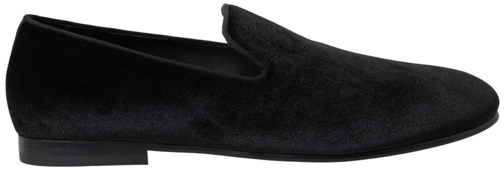 Elegant black velvet loafers for men