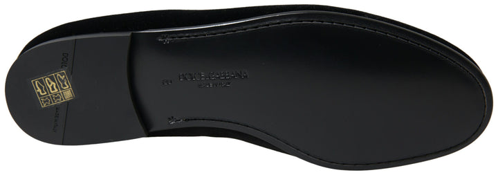 Elegant black velvet loafers for men