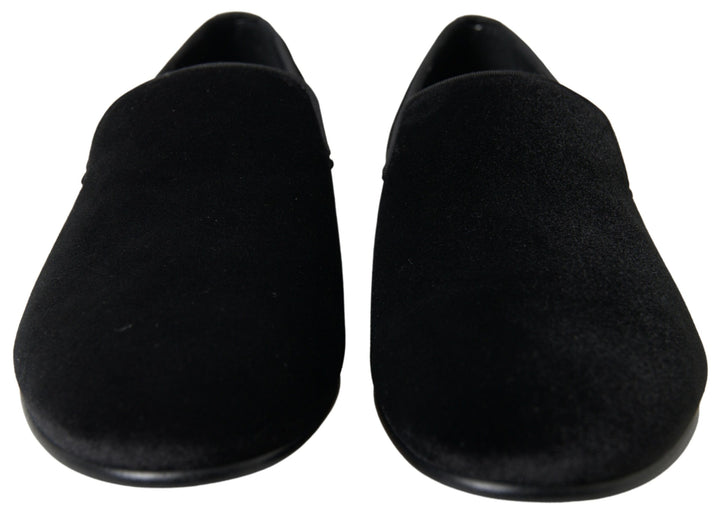 Elegant black velvet loafers for men