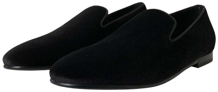 Elegant black velvet loafers for men