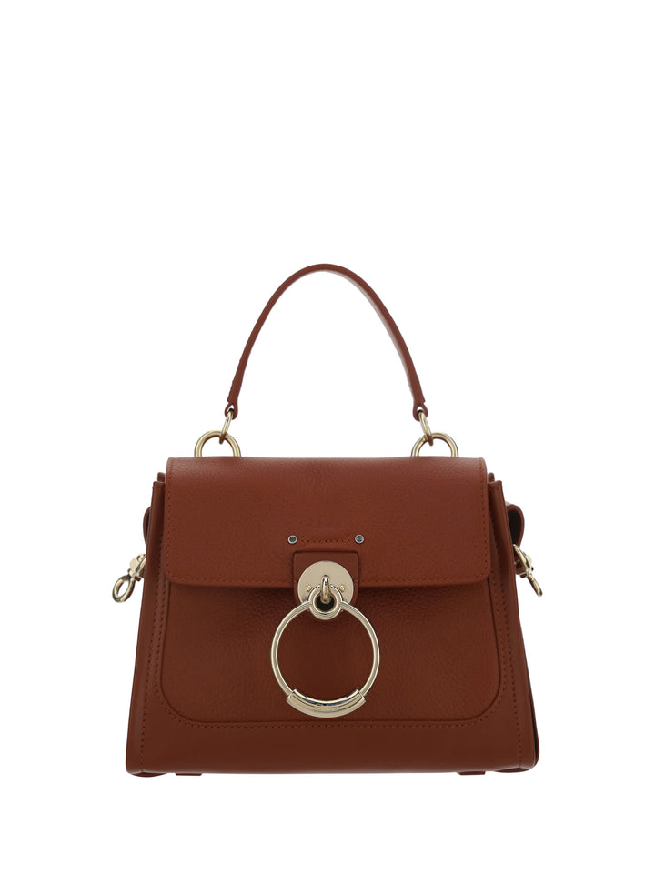 Elegant shoulder handbag made of brown calfskin in sepia