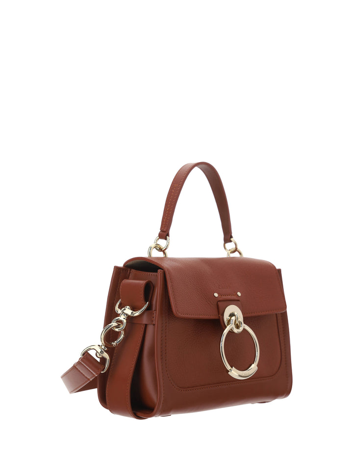 Elegant shoulder handbag made of brown calfskin in sepia