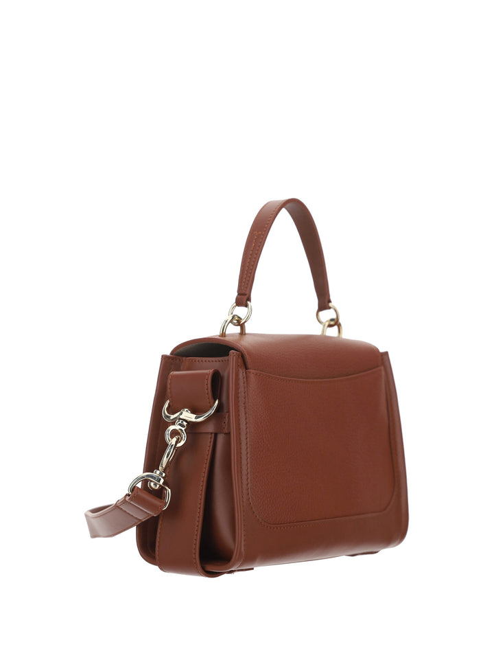 Elegant shoulder handbag made of brown calfskin in sepia
