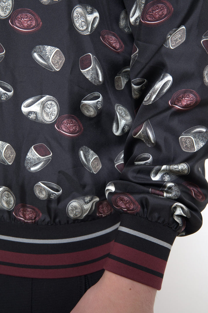 Elegant round-neck silk sweater - Black Multicolor