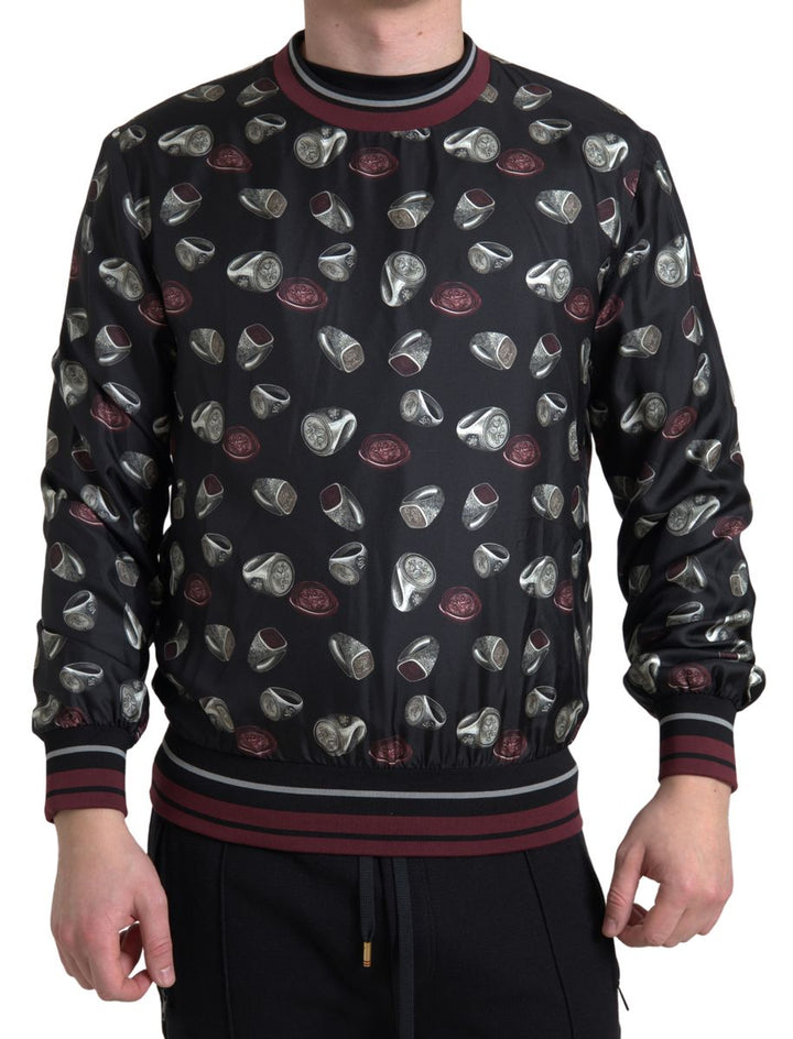 Elegant round-neck silk sweater - Black Multicolor