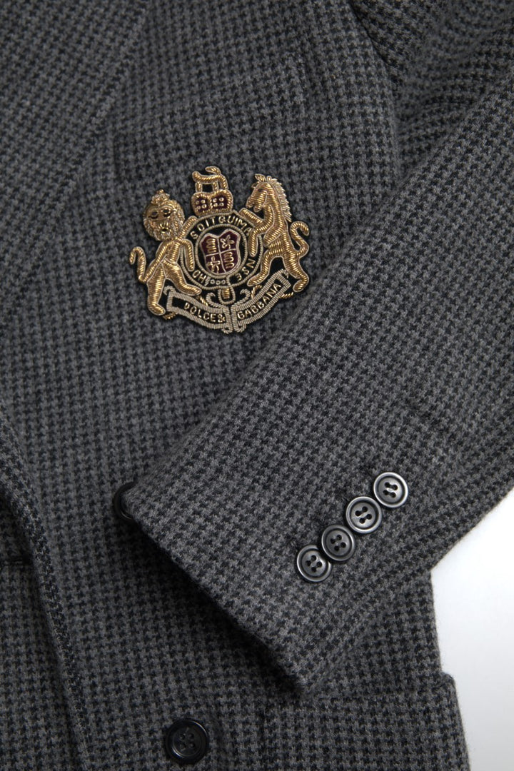 Grauer doppelreihiger Blazer mit Logostickerei