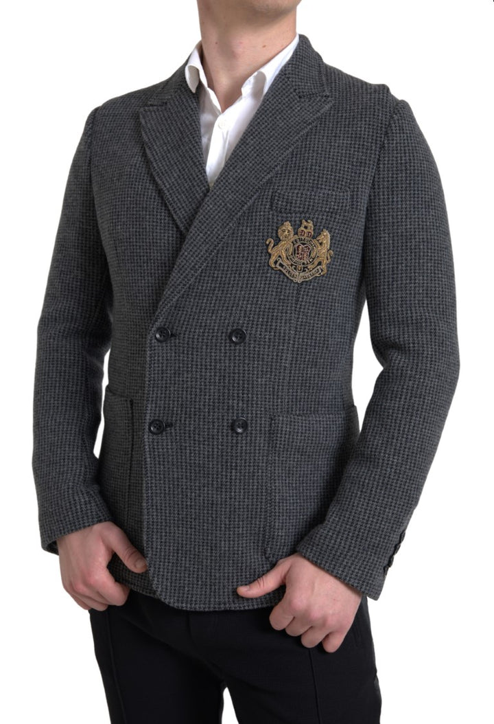Grauer doppelreihiger Blazer mit Logostickerei