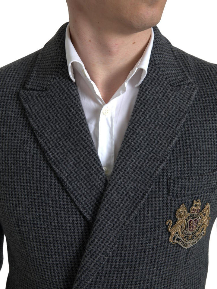 Grauer doppelreihiger Blazer mit Logostickerei