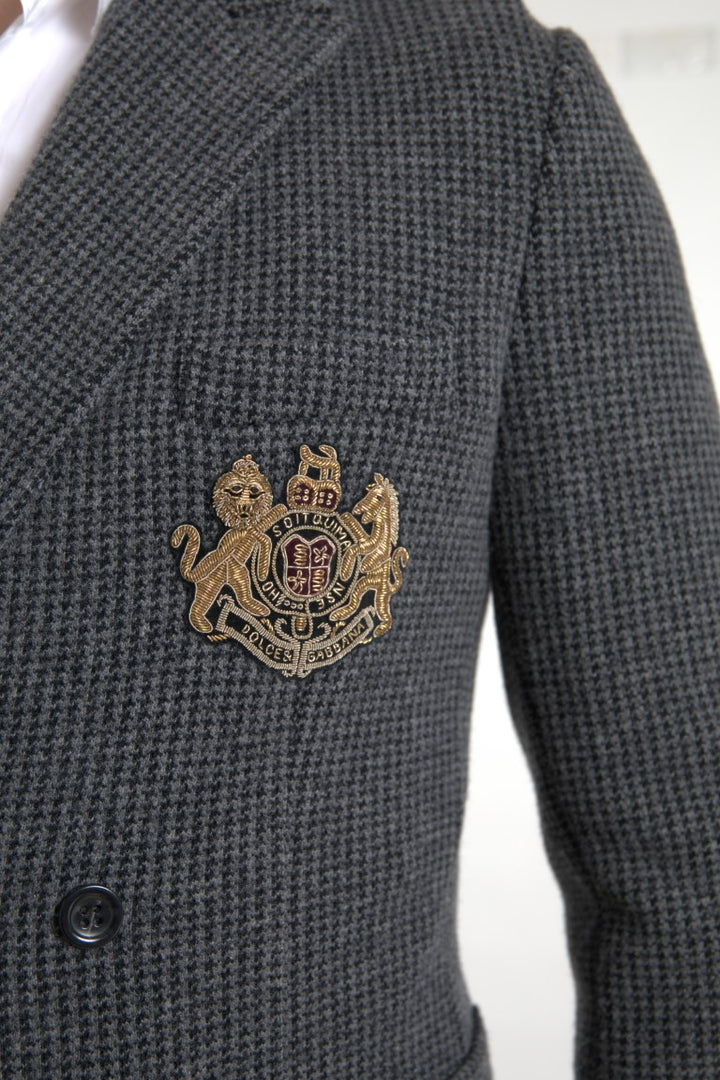 Grauer doppelreihiger Blazer mit Logostickerei